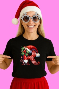 Tricou R Litere Craciun Cu Spiridus Si Caciula Mos, din bumbac 100% Copii | Dama | Barbat - Img 3