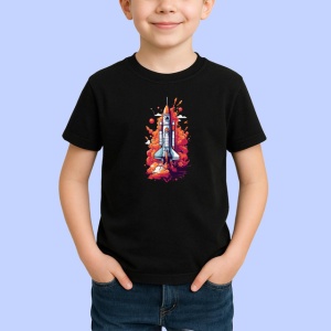 Tricou Racheta Spatiala Start Up Lansare Colorata, din bumbac 100%, tricou negru Copii | Dama | Barbat - Img 2