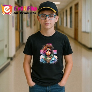 Tricou Rainbow cross face tattoo girl, fata cu tatuaj cruce si par curcubeu, Copii | Dama | Barbat , tricou negru - Img 5