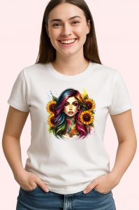 Tricou rainbow hair girl sunflower tattoo, fata cu par curcubeu si tatuaj floarea soarelui, Copii | Dama | Barbat