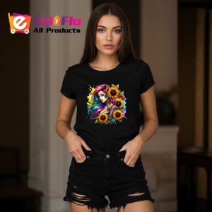Tricou Rainbow ponytail girl sunflower look, fata cu coada curcubeu si floarea soarelui, Copii | Dama | Barbat , tricou negru - Img 7