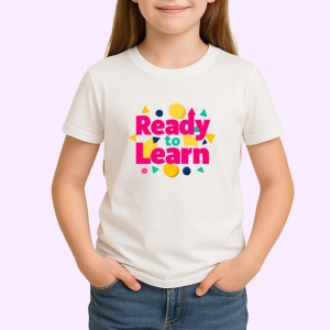 Tricou Ready To Learn Design Scoala Colorat, din bumbac 100% , tricou alb pentru Copii | Dama | Barbat