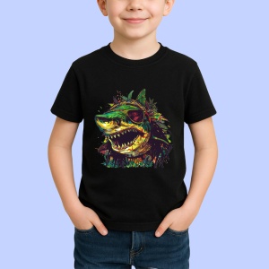 Tricou Rechin galben cu ochelari si zambet periculos Copii | Dama | Barbat, culoare negru - Img 4