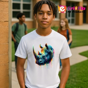 Tricou Rinocer albastru corn colorat design impunator si viu Copii | Dama | Barbat - Img 5