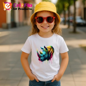 Tricou Rinocer realist in culori vibrante fundal alb Copii | Dama | Barbat - Img 11