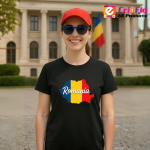 Tricou Romania harta tricolor cu text Negru |Colectia Tricouri Romania - Img 4