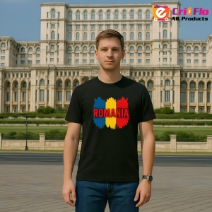 Tricou Romania tricolor cu text rosu Negru |Colectia Tricouri Romania - Img 3