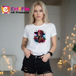 Tricou rose hat girl dripping ink look, fata cu palarie si trandafiri stil stropi de cerneala, Copii | Dama | Barbat - Img 10
