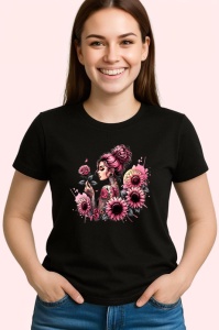 Tricou Roses and curls tattoo woman, femeie cu bucle si tatuaje cu trandafiri, Copii | Dama | Barbat , tricou negru