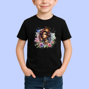 Tricou Royal crown girl roses tattoo art, fata cu coroana regala si tatuaj trandafiri, Copii | Dama | Barbat , tricou negru - Img 2