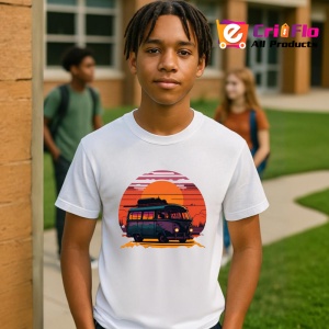 Tricou Rulota hippie cu flori si camp de floarea soarelui Copii | Dama | Barbat - Img 5