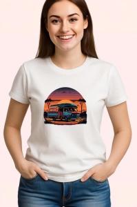 Tricou Rulota mov pe plaja apus stil desen artistic Copii | Dama | Barbat - Img 3