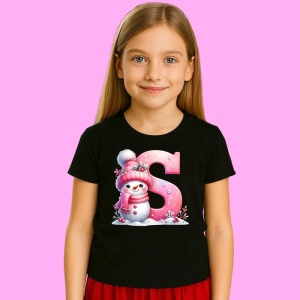 Tricou S Litera Craciun Roz Cu Om De Zapada Fulgi De Zapada, din bumbac 100% Copii | Dama | Barbat - Img 3