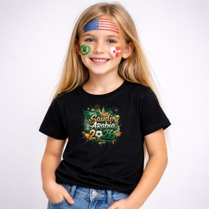Tricou Saudi Arabia World Cup 2026 Fifa, din bumbac 100%, tricou negru, Copii | Dama | Barbat