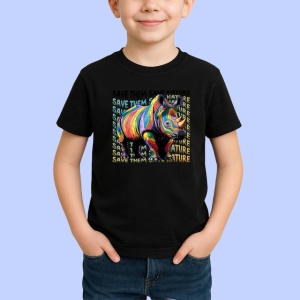 Tricou Save The Nature Rinocer Culori Abstracte, din bumbac 100%, tricou negru Copii | Dama | Barbat