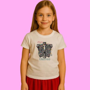 Tricou Schelet Cu Coaste Decorate Brad Craciun, din bumbac 100%, tricou alb, Copii | Dama | Barbat