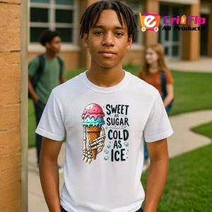 Tricou Schelet cu inghetata roz text sweet as sugar cold as ice contrast funny Copii | Dama | Barbat Barbat - Img 8