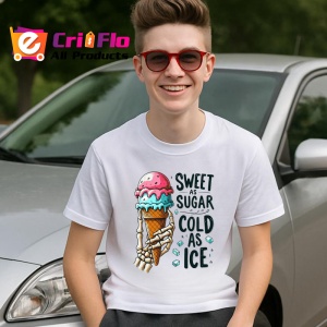 Tricou Schelet cu inghetata roz text sweet as sugar cold as ice contrast funny Copii | Dama | Barbat Barbat - Img 9