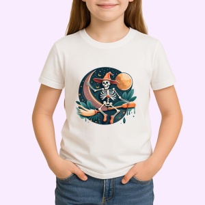 Tricou Schelet cu saxofon si palarie fundal alb Copii | Dama | Barbat - Img 4