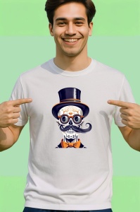 Tricou Schelet pe luna cu palarie vrajitoare si fundal albastru Copii | Dama | Barbat - Img 2