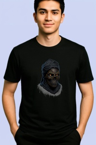 Tricou Schelet vrajitor cu palarie si flacari fundal alb Copii | Dama | Barbat, culoare negru - Img 2