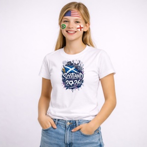 Tricou Scotland World Cup 2026 Fifa, din bumbac 100%, tricou alb, Copii | Dama | Barbat