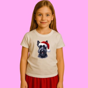 Tricou Scottish Terrier Craciun Portret, din bumbac 100%, tricou alb, Copii | Dama | Barbat - Img 2