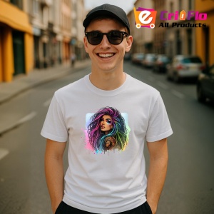 Tricou side gaze rainbow hair girl, fata cu privire laterala si par curcubeu, Copii | Dama | Barbat - Img 5