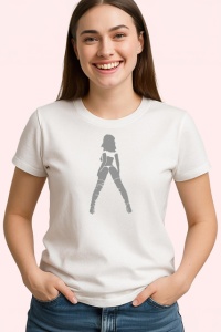Tricou Silueta Fata In Picioare Design Negru V4, din bumbac 100% , tricou alb pentru Dama | Barbat - Img 2
