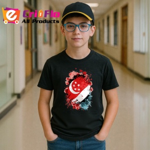 Tricou Singapore Steag Splash Art, Copii | Dama | Barbat, culoare negru - Img 10