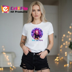 Tricou SIX SEVEN 67 Anime Girl Neon Circle HUNTRIX KPOP, din bumbac 100%, tricou alb, Copii | Dama | Barbat - Img 3