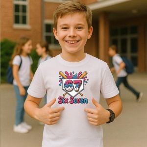 Tricou SIX SEVEN 67 Baseball Colorat, din bumbac 100%, tricou alb, Copii | Dama | Barbat