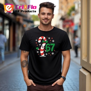Tricou SIX SEVEN 67 Baston Dulce Craciun, din bumbac 100%, tricou negru, Copii | Dama | Barbat - Img 3
