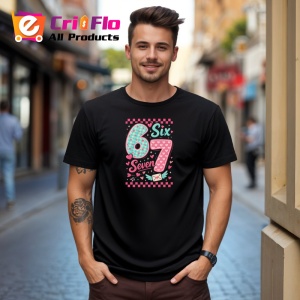 Tricou SIX SEVEN 67 Carouri Roz, din bumbac 100%, tricou negru, Copii | Dama | Barbat - Img 3