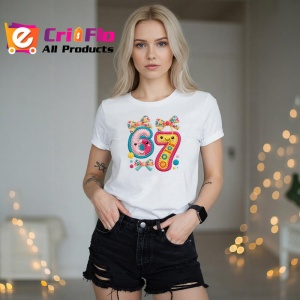 Tricou SIX SEVEN 67 Cifra Colorata, din bumbac 100%, tricou alb, Copii | Dama | Barbat - Img 3