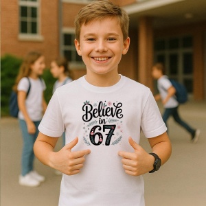 Tricou SIX SEVEN 67 Crede In 67, din bumbac 100%, tricou alb, Copii | Dama | Barbat