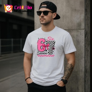 Tricou SIX SEVEN 67 Fundita Roz Eleganta, din bumbac 100%, tricou alb, Copii | Dama | Barbat - Img 2