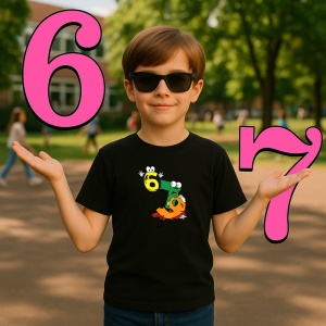 Tricou SIX SEVEN 67 Funny Numbers Interaction, din bumbac 100%, tricou negru, Copii | Dama | Barbat