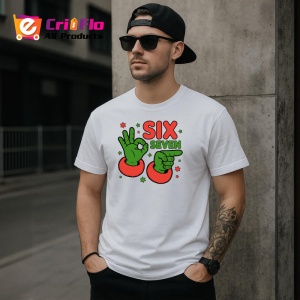 Tricou SIX SEVEN 67 Gest Verde Craciun, din bumbac 100%, tricou alb, Copii | Dama | Barbat - Img 3