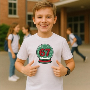 Tricou SIX SEVEN 67 Glob Craciun, din bumbac 100%, tricou alb, Copii | Dama | Barbat