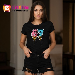 Tricou SIX SEVEN 67 Inghetata Dubla Vara, din bumbac 100%, tricou negru, Copii | Dama | Barbat