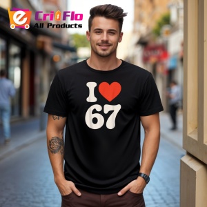 Tricou SIX SEVEN 67 Iubesc 67, din bumbac 100%, tricou negru, Copii | Dama | Barbat