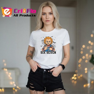 Tricou SIX SEVEN 67 Papusa Horror Stil Comic, din bumbac 100%, tricou alb, Copii | Dama | Barbat - Img 1