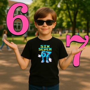 Tricou SIX SEVEN 67 Robot Cartoon Albastru Classic, din bumbac 100%, tricou negru, Copii | Dama | Barbat - Img 2