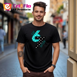 Tricou SIX SEVEN 67 Stele Contrast, din bumbac 100%, tricou negru, Copii | Dama | Barbat - Img 2