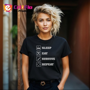 Tricou Sleep Eat Survive Repeat, din bumbac 100%, tricou negru, Dama | Barbat - Img 6