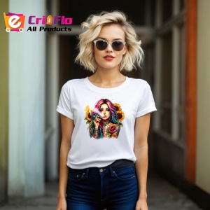 Tricou smoking girl floral tattoo, fata care fumeaza cu tatuaj floral, Copii | Dama | Barbat - Img 11