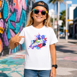 Tricou Sneaker Lime Green Splash Abstract Urban Streetwear Design, din bumbac 100% Copii | Dama | Barbat - Img 4