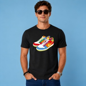 Tricou Sneakers Color Block Retro Vibe Urban Street Culture Design, din bumbac 100%, tricou negru, Copii | Dama | Barbat