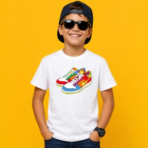 Tricou Sneakers Color Block Retro Vibe Urban Street Culture Design, din bumbac 100% Copii | Dama | Barbat - Img 2